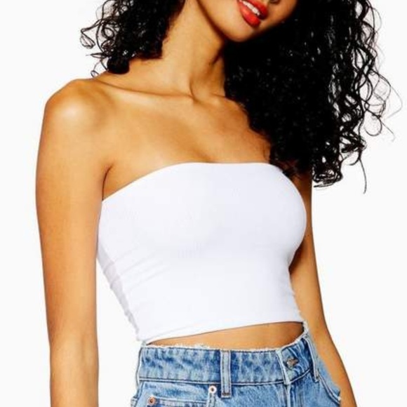 Topshop Tops - Topshop tube top bandeau white ribbed crop knit